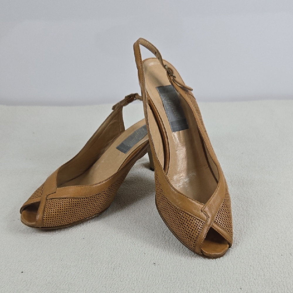 Vintage Eatons Raphael Carmel Peep-Toe Slingback Heels